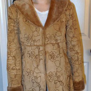 Tan suede fur-lined coat, XS